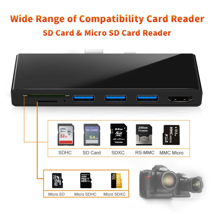 ROCKETEK SK-S5H HUB Leitor de Cartão de Memória 3 x USB 3.0 + HDMI + SD / TF, Adaptador HDMI 4K, SK-S5H