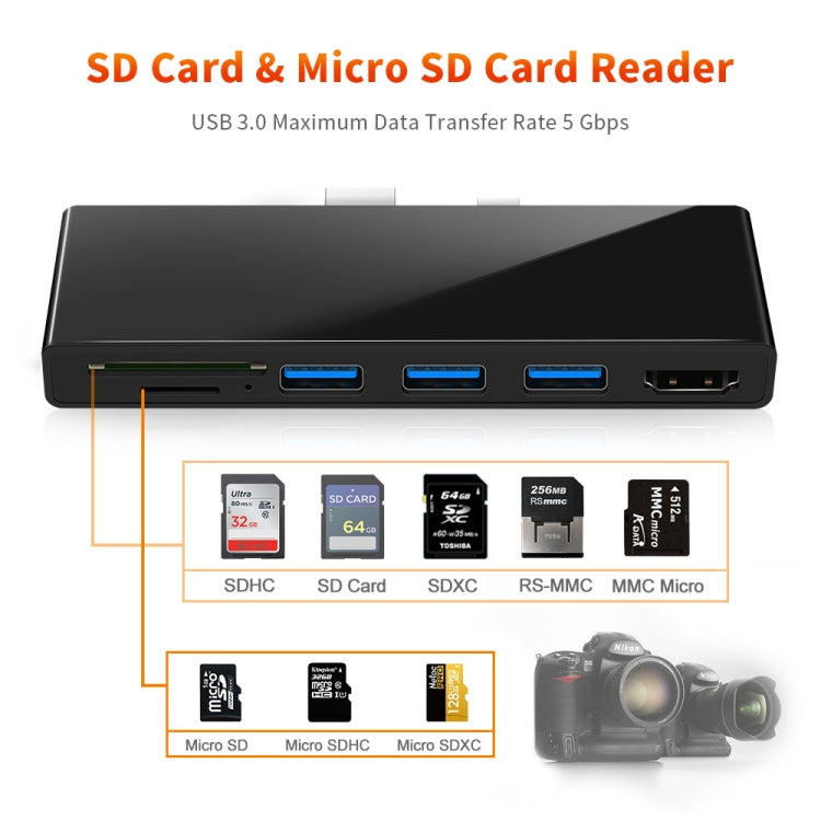 ROCKETEK SK-S5H HUB Leitor de Cartão de Memória 3 x USB 3.0 + HDMI + SD / TF, Adaptador HDMI 4K, SK-S5H