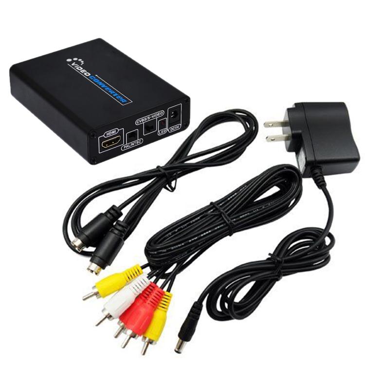 Conversor HDMI para Composto / AV S-Video Adaptador de Vídeo RCA CVBS/L/R, Plugue EU, HDMI para AV + S-Video