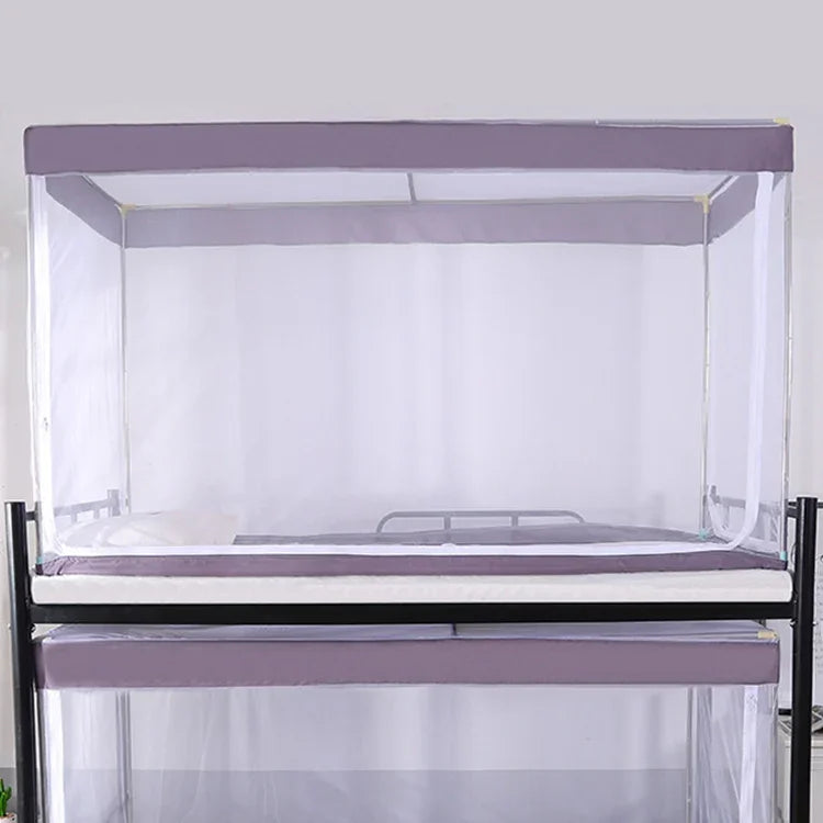 Mosquiteiro Quadrado para Teto de Dormitório Estudantil com Fecho de Correr, Mosquiteiro com Fecho de Correr de Três Portas para Beliche Superior, Beliche Superior (Cinza), Beliche Superior (Azul), Beliche Superior (Branco)