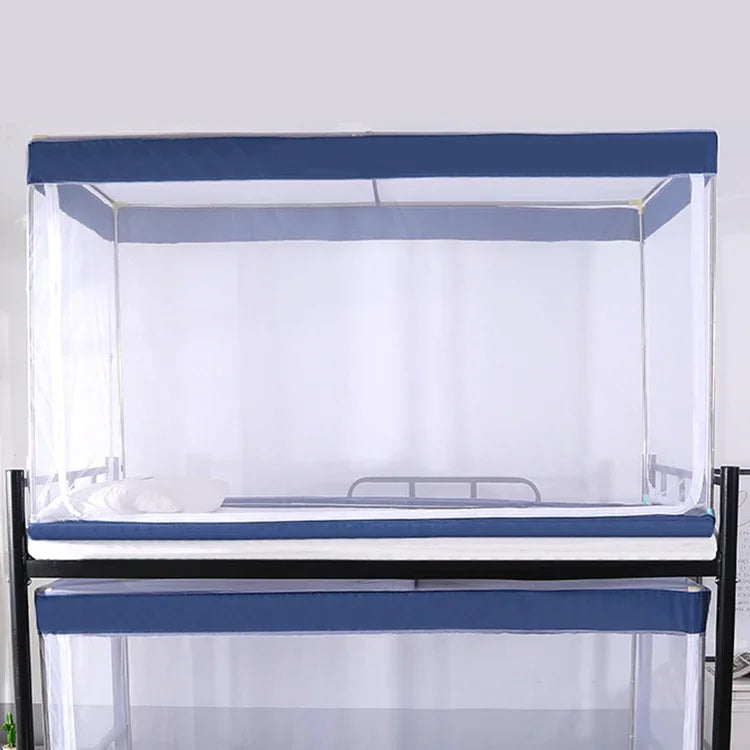 Mosquiteiro Quadrado para Teto de Dormitório Estudantil com Fecho de Correr, Mosquiteiro com Fecho de Correr de Três Portas para Beliche Superior, Beliche Superior (Cinza), Beliche Superior (Azul), Beliche Superior (Branco)
