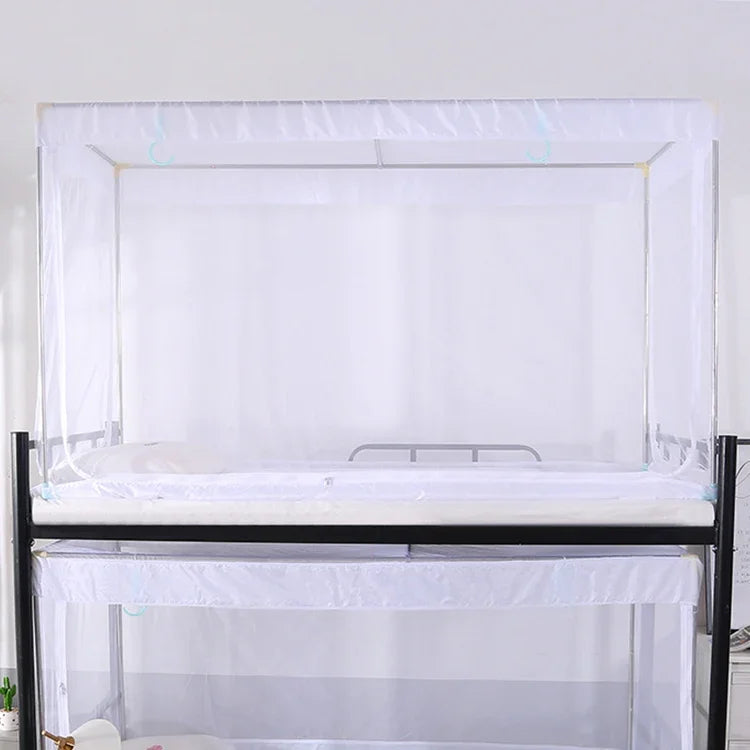 Mosquiteiro Quadrado para Teto de Dormitório Estudantil com Fecho de Correr, Mosquiteiro com Fecho de Correr de Três Portas para Beliche Superior, Beliche Superior (Cinza), Beliche Superior (Azul), Beliche Superior (Branco)