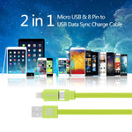 Cabo HAWEEL 1m 2 em 1 Micro USB & 8 Pinos para USB para Sincronização e Carregamento, Cabo 2 em 1 com dois conectores