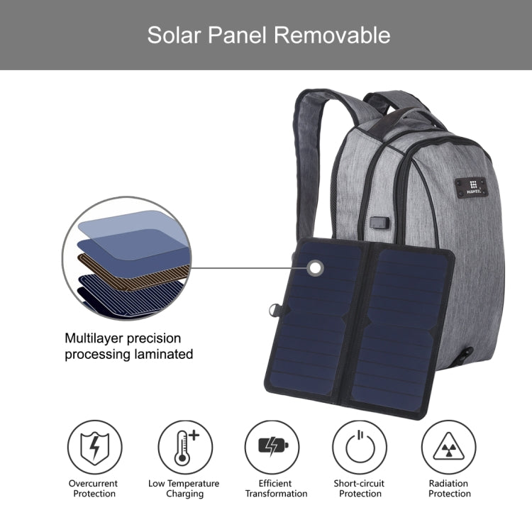 Mochila para Portátil HAWEEL Dobrável e Removível com Energia Solar 14W, Exterior em Lona, Duas Alças, Saída USB: 5V 2.1A Máx