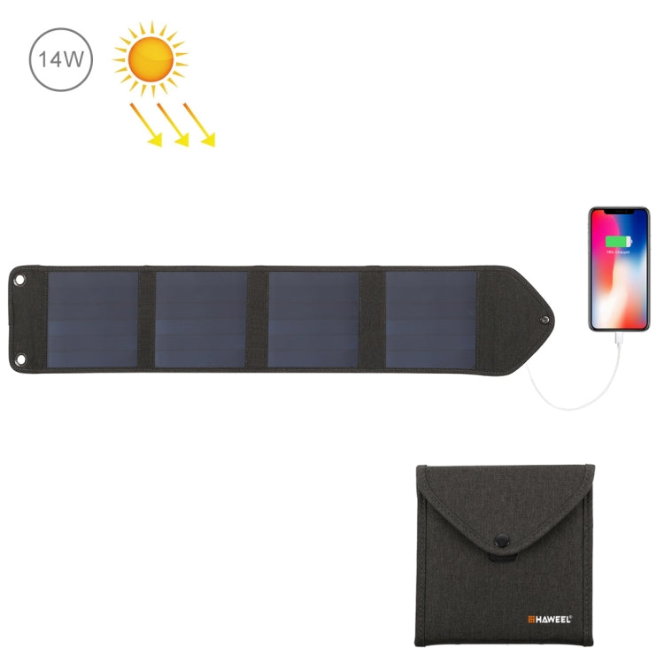 Carregador Solar Portátil Dobrável HAWEEL 14W 5V 2.4A para Viagens ao Ar Livre Bolsa Dobrável Recarregável com 4 Painéis Solares e Porta USB, Tamanho: S, 14W