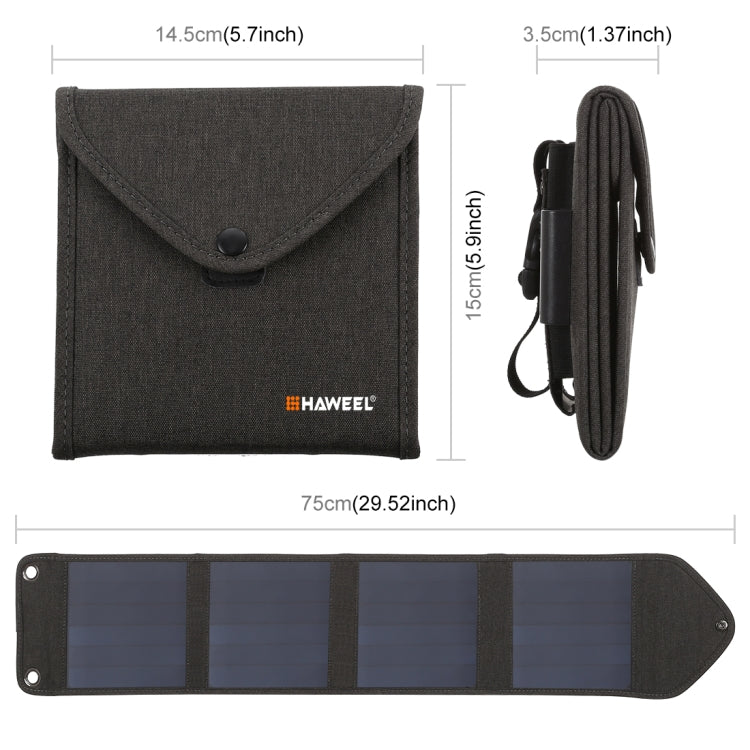 Carregador Solar Portátil Dobrável HAWEEL 14W 5V 2.4A para Viagens ao Ar Livre Bolsa Dobrável Recarregável com 4 Painéis Solares e Porta USB, Tamanho: S, 14W