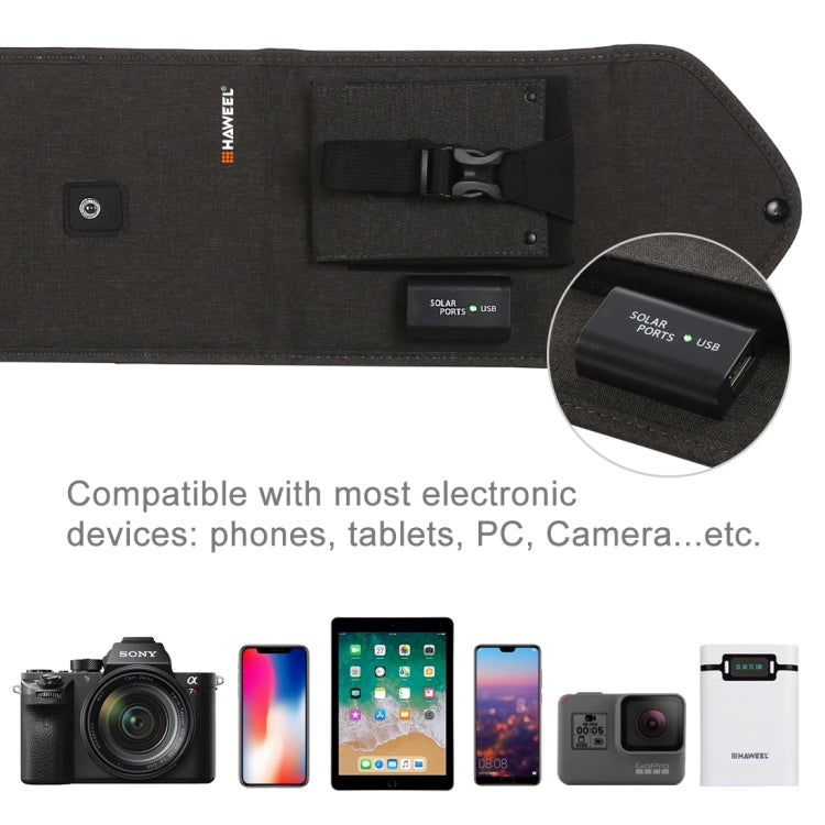 Carregador Solar Portátil Dobrável HAWEEL 14W 5V 2.4A para Viagens ao Ar Livre Bolsa Dobrável Recarregável com 4 Painéis Solares e Porta USB, Tamanho: S, 14W