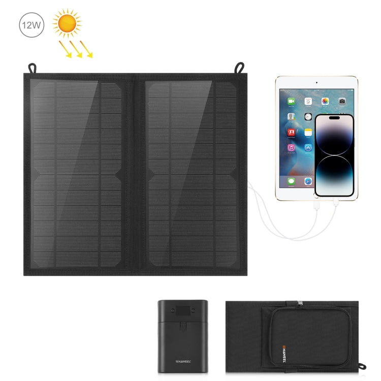 Mala Carregadora Solar Dobrável HAWEEL 12W com 2 Painéis e 2 Portas USB 5V / 3.1A Máx, Suporta QC3.0 e AFC
