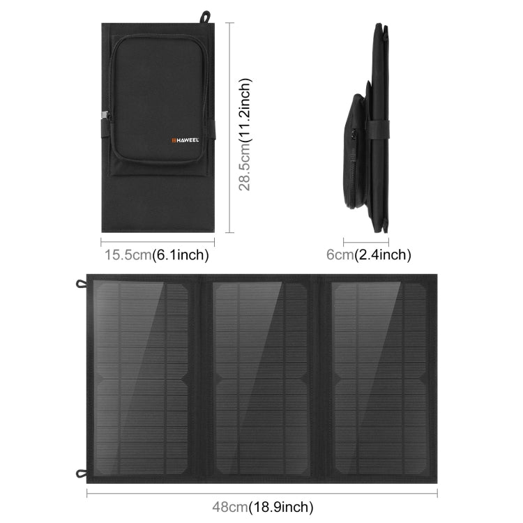 Carregador de Painel Solar Dobrável HAWEEL 18W com 3 Painéis, Bolsa com Portas USB Duplas 5V / 3.1A Máx, Suporte QC3.0 e AFC, 18W 3 Painéis
