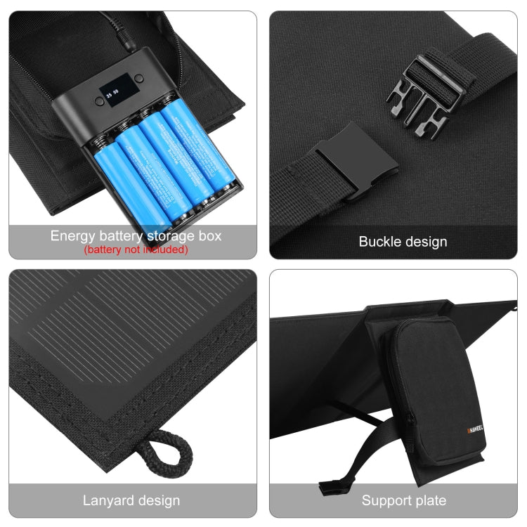Carregador de Painel Solar Dobrável HAWEEL 24W com 4 Painéis, Bolsa com Portas USB Duplas 5V / 3.1A Máx, Suporte QC3.0 e AFC, 24W 4 Painéis