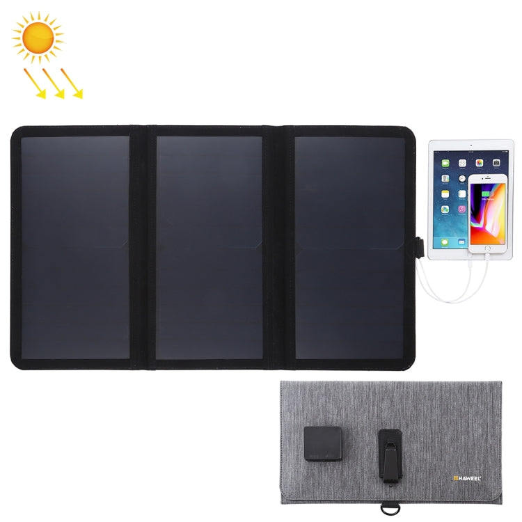 Carregador de Painel Solar Ultrafin HAWEEL 21W Dobrável em 3 Partes, 5V / 3A com Portas USB Duplas, Suporte QC3.0 e AFC, Ultrafin 21W