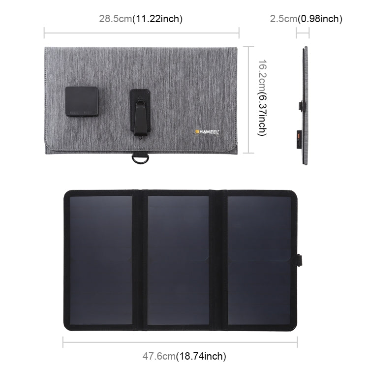 Carregador de Painel Solar Ultrafin HAWEEL 21W Dobrável em 3 Partes, 5V / 3A com Portas USB Duplas, Suporte QC3.0 e AFC, Ultrafin 21W