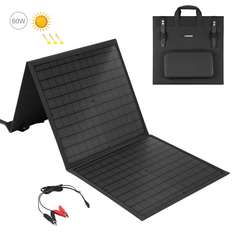 Carregador de Painel Solar Dobrável HAWEEL 60W, Bolsa de Viagem Dobrável, 60W