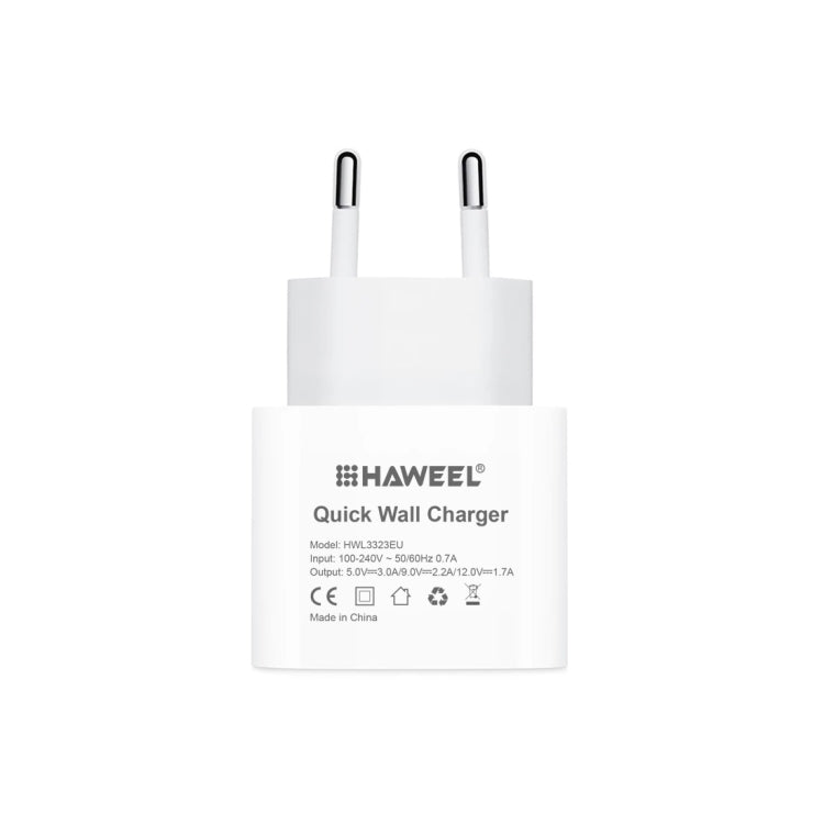 HAWEEL Carregador de Viagem PD 20W Interface USB-C / Type-C Única QC, Suporta Protocolo QC Completo, Ficha EU, Carregador QC Ficha EU