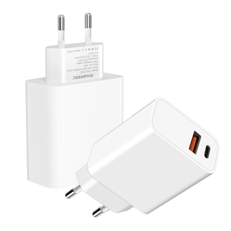 HAWEEL Adaptador de Carregador Rápido de Porta Dupla 20W, Ficha UE, Carregador de Porta Dupla Ficha UE