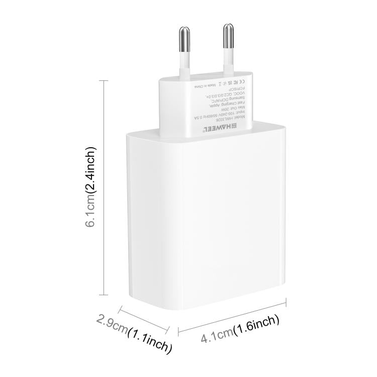 HAWEEL Adaptador de Carregador Rápido de Porta Dupla 20W, Ficha UE, Carregador de Porta Dupla Ficha UE