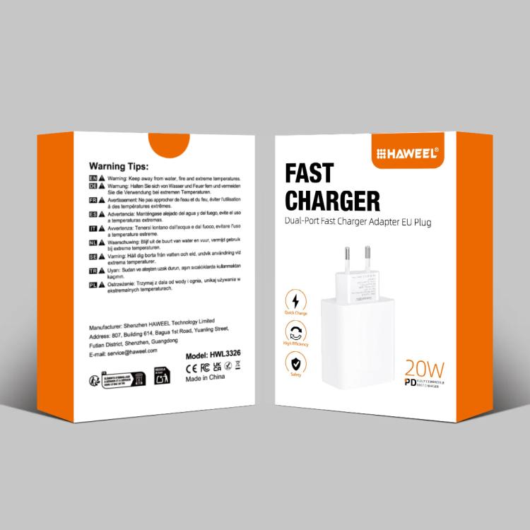 HAWEEL Adaptador de Carregador Rápido de Porta Dupla 20W, Ficha UE, Carregador de Porta Dupla Ficha UE