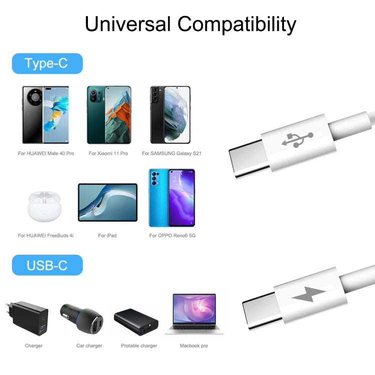 Cabo de dados de carregamento rápido HAWEEL 25W 3A Type-C / USB-C para Type-C / USB-C PD, comprimento: 2m, Type-C para Type-C 2m
