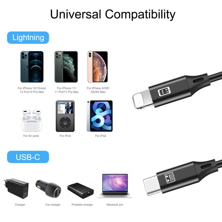 Cabo HAWEEL USB-C / Tipo-C para 8 Pinos OTG para Sincronização de Dados / Carregamento de 1m
