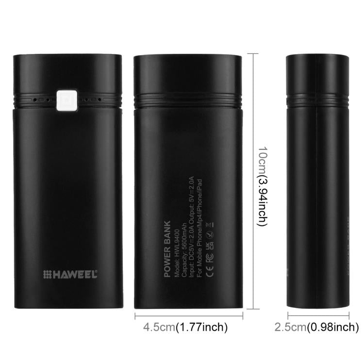 Caixa para Power Bank HAWEEL DIY para 2 Baterias 18650 (Não Incluídas) 5600mAh com Saída USB e Indicador, DIY 2 Baterias (Preto), DIY 2 Baterias (Branco)