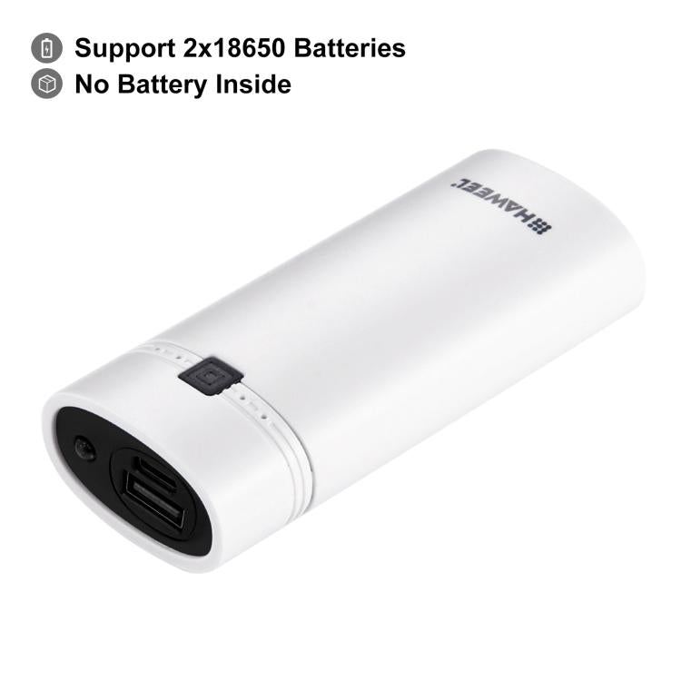 Caixa para Power Bank HAWEEL DIY para 2 Baterias 18650 (Não Incluídas) 5600mAh com Saída USB e Indicador, DIY 2 Baterias (Preto), DIY 2 Baterias (Branco)