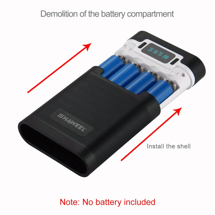 Caixa para Power Bank HAWEEL DIY para 4 Baterias 18650 (Não Incluídas) 10000mAh com 2 Saídas USB e Display para iPhone, Galaxy, Sony, HTC, Google, Huawei, Xiaomi, Lenovo e outros Smartphones, DIY 4 Baterias 18650 10000mAh (US)