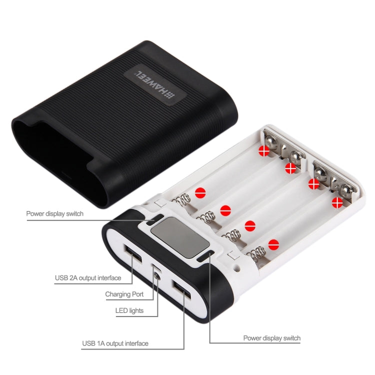 Caixa para Power Bank HAWEEL DIY para 4 Baterias 18650 (Não Incluídas) 10000mAh com 2 Saídas USB e Display para iPhone, Galaxy, Sony, HTC, Google, Huawei, Xiaomi, Lenovo e outros Smartphones, DIY 4 Baterias 18650 10000mAh (US)