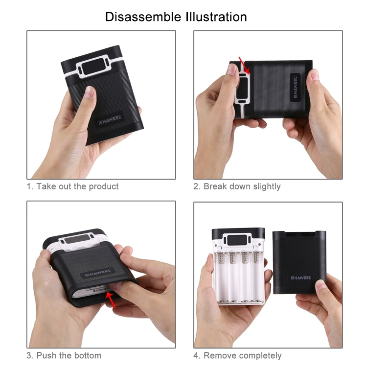Caixa para Power Bank HAWEEL DIY para 4 Baterias 18650 (Não Incluídas) 10000mAh com 2 Saídas USB e Display para iPhone, Galaxy, Sony, HTC, Google, Huawei, Xiaomi, Lenovo e outros Smartphones, DIY 4 Baterias 18650 10000mAh (US)