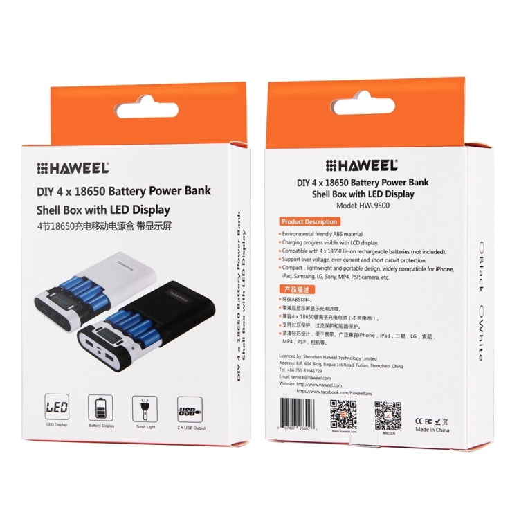 Caixa para Power Bank HAWEEL DIY para 4 Baterias 18650 (Não Incluídas) 10000mAh com 2 Saídas USB e Display para iPhone, Galaxy, Sony, HTC, Google, Huawei, Xiaomi, Lenovo e outros Smartphones, DIY 4 Baterias 18650 10000mAh (US)