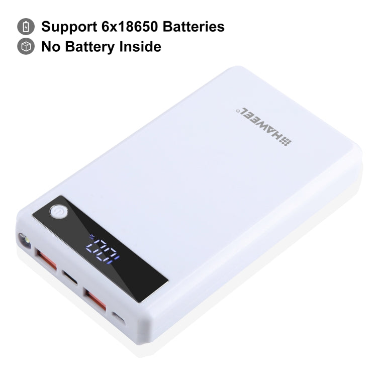 Caixa Power Bank HAWEEL DIY para 6 x Baterias 18650 24W Carregamento Rápido com Ecrã, Sem Baterias Incluídas, 6 x Baterias 18650