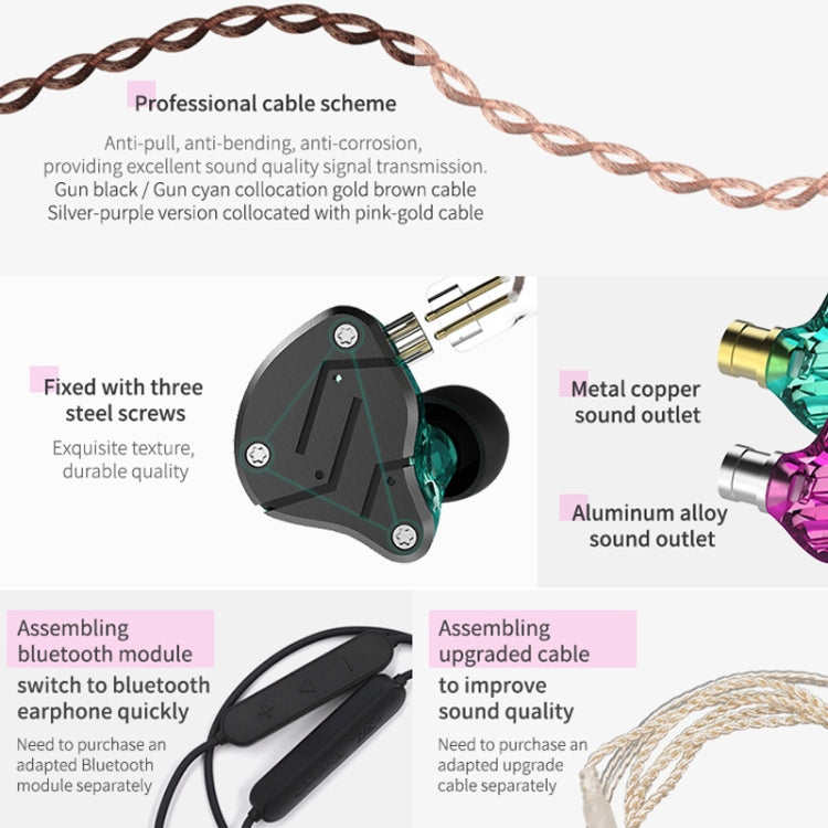KZ ZSN Auricular Intra-auricular com Controlo Com Fios, Ferro Móvel de Círculo, Quad-core, Mega Graves HiFi Sem Microfone