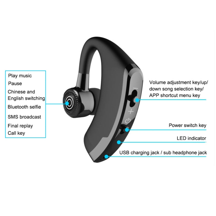 Auricular Bluetooth sem fios mãos-livres V9 Business CSR 4.1 com microfone para condutor desportivo