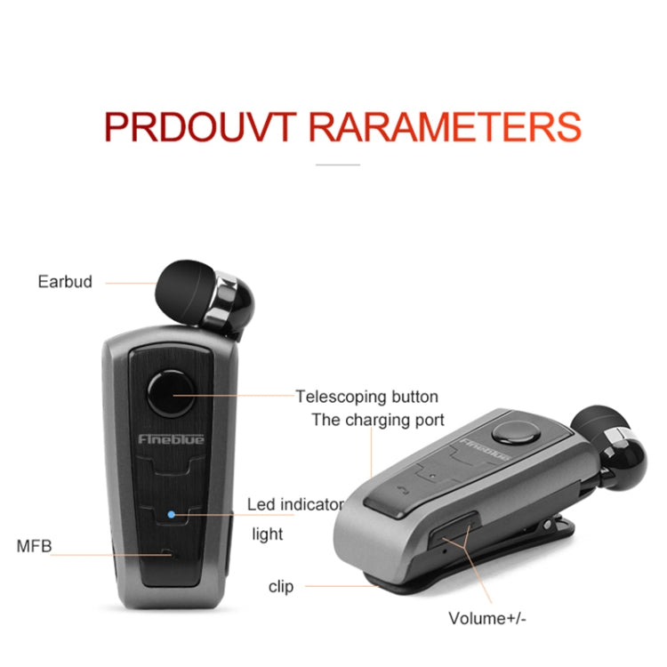 Fineblue F910 Auricular Bluetooth anti-roubo com cabo retrátil, lembrete de vibração e CSR4.1