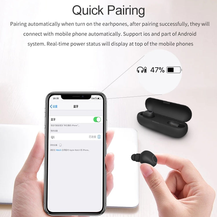 Auricular Bluetooth desportivo sem fios Q1 TWS Bluetooth 5.0 estéreo binaural