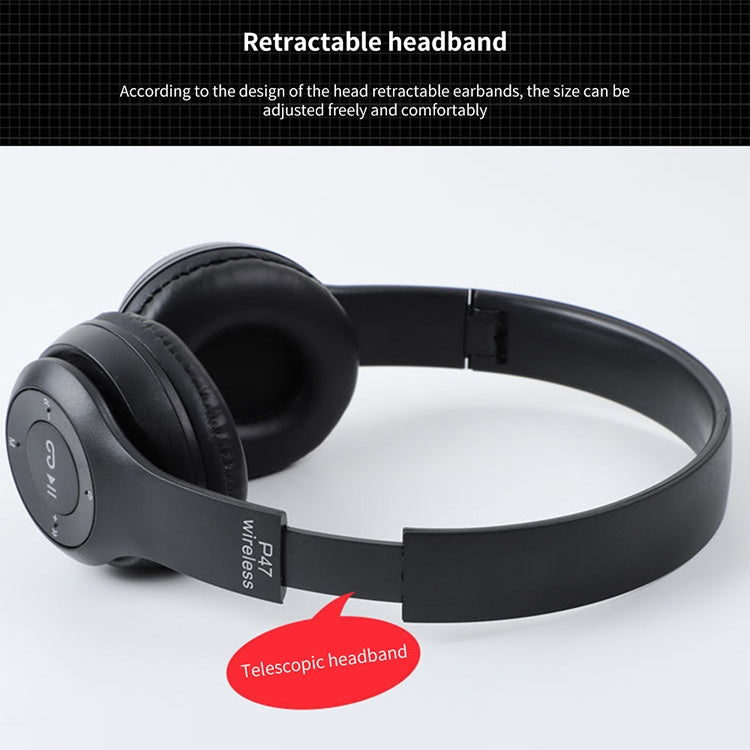 Auricular Bluetooth Sem Fios Dobrável P47 com Entrada de Áudio 3,5mm, Suporte para MP3 / Chamadas, P47 Preto, P47 Azul, P47 Vermelho, P47 Branco, P47 Verde