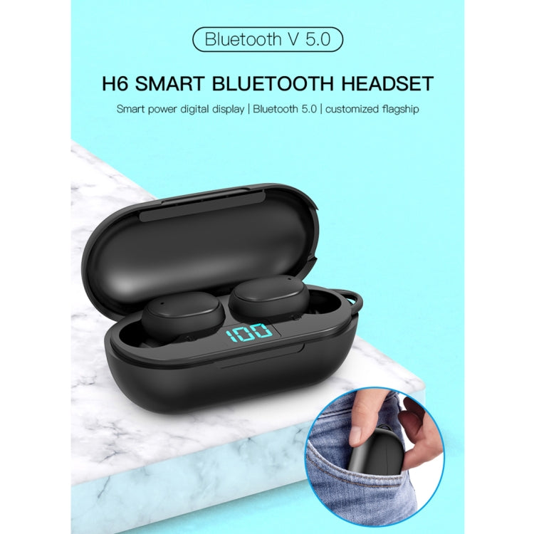 Auricular Bluetooth Sem Fios H6 TWS Bluetooth 5.0 com Ecrã Digital e Caixa de Carregamento, Suporte para Siri e Chamadas HD