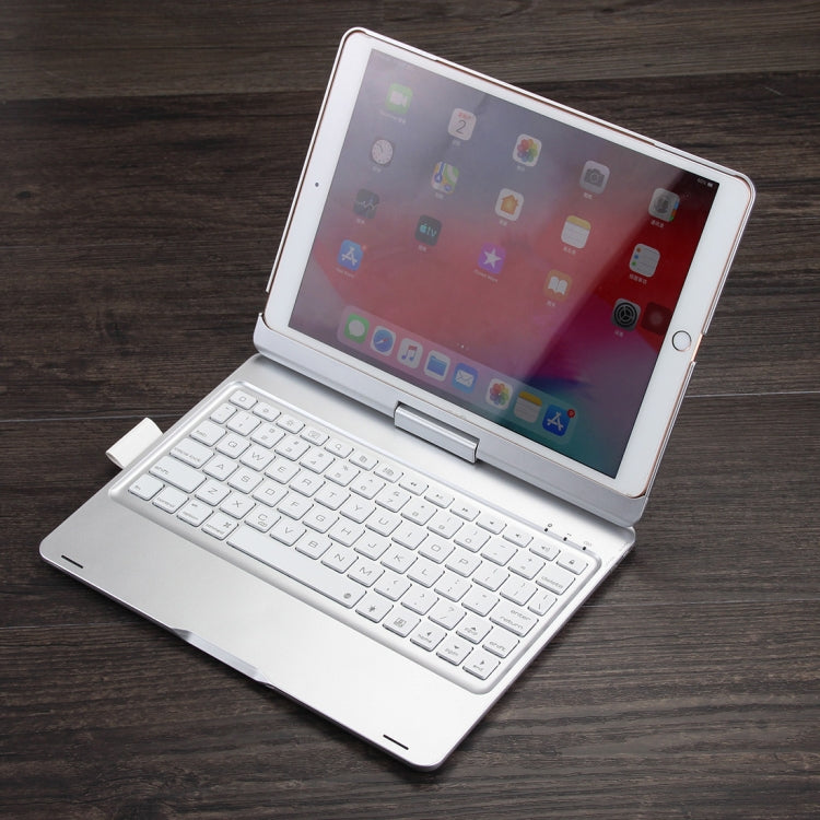 Capa de Tablet em Pele com Teclado Bluetooth Rotativo Retroiluminado Colorido F102AS para iPad 10.2 polegadas com Função de Suporte para Caneta