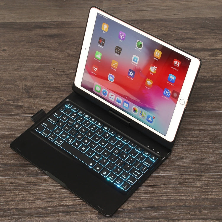 Capa de Tablet em Pele com Teclado Bluetooth Rotativo Retroiluminado Colorido F102AS para iPad 10.2 polegadas com Função de Suporte para Caneta