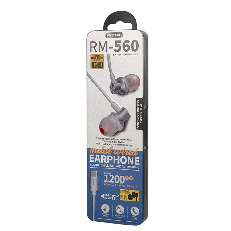 REMAX RM-560 Auricular Estéreo Metal Tipo-C In-Ear com Controlo por Fio + Microfone, Suporta Mãos Livres, Não Compatível com Telefones Samsung
