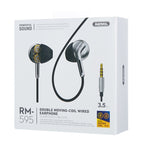 Auricular Estéreo Intra-auricular REMAX RM-595 com Pino Dourado 3.5mm, Metal de Dupla Ação, Controlo por Fio + Microfone, Suporta Mãos Livres