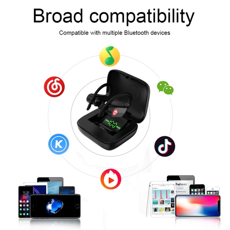 Auricular Desportivo Bluetooth Sem Fios Q83 com Gancho para Ouvido e Caixa de Carregamento, Suporta Ecrã LED de Energia de Três Telas & Power Bank, Q83
