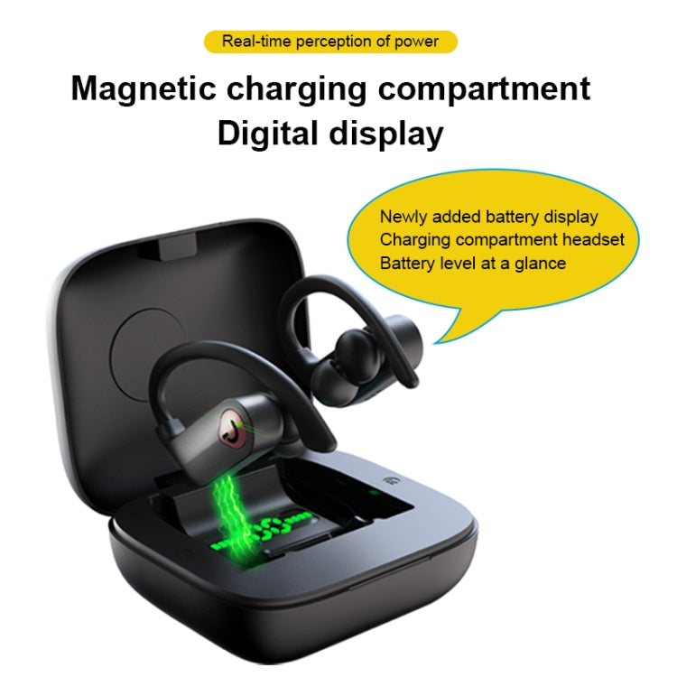Auricular Desportivo Bluetooth Sem Fios Q83 com Gancho para Ouvido e Caixa de Carregamento, Suporta Ecrã LED de Energia de Três Telas & Power Bank, Q83
