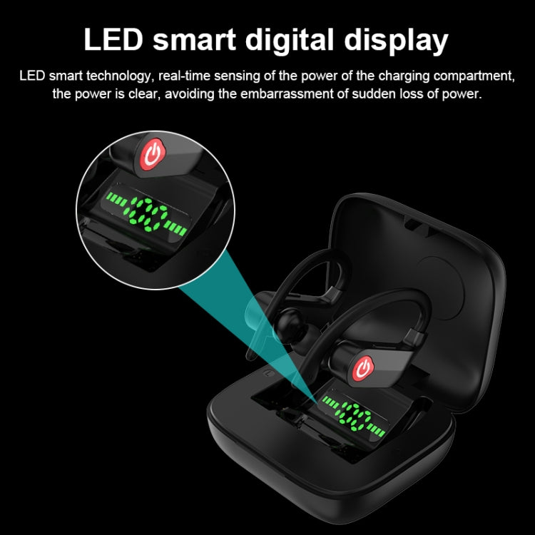 Auricular Desportivo Bluetooth Sem Fios Q83 com Gancho para Ouvido e Caixa de Carregamento, Suporta Ecrã LED de Energia de Três Telas & Power Bank, Q83