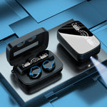 Auricular Bluetooth M9 5.1 TWS com Ecrã Digital Espelhado, Caixa de Carregamento e Lanterna, Suporte a Toque & Siri & Indicador de Bateria, M9 (Preto)