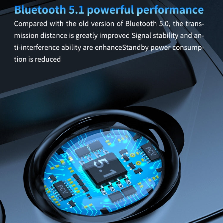 Auricular Bluetooth M9 5.1 TWS com Ecrã Digital Espelhado, Caixa de Carregamento e Lanterna, Suporte a Toque & Siri & Indicador de Bateria, M9 (Preto)