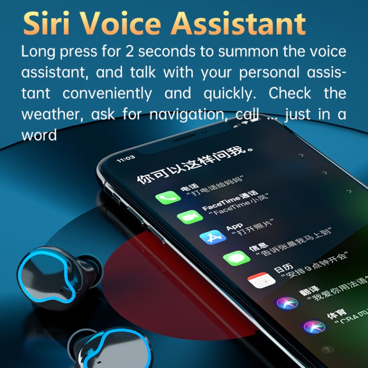 Auricular Bluetooth M9 5.1 TWS com Ecrã Digital Espelhado, Caixa de Carregamento e Lanterna, Suporte a Toque & Siri & Indicador de Bateria, M9 (Preto)
