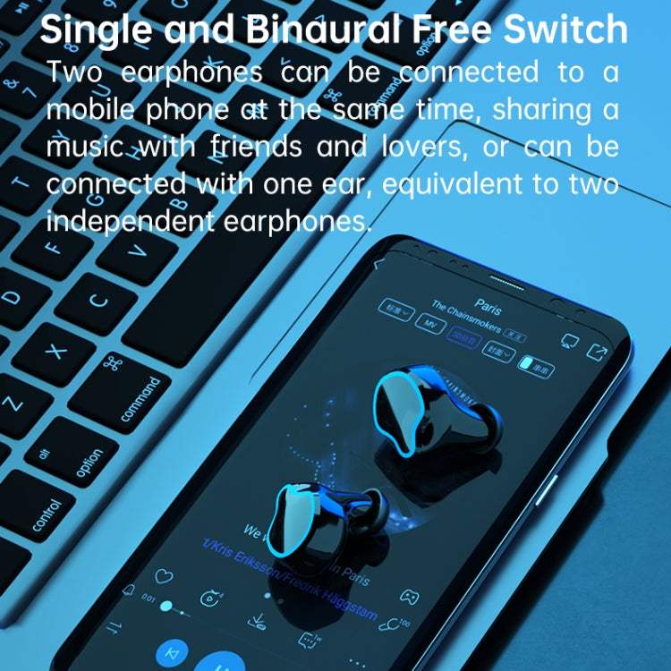 Auricular Bluetooth M9 5.1 TWS com Ecrã Digital Espelhado, Caixa de Carregamento e Lanterna, Suporte a Toque & Siri & Indicador de Bateria, M9 (Preto)
