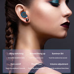 Auricular Bluetooth M9 5.1 TWS com Ecrã Digital Espelhado, Caixa de Carregamento e Lanterna, Suporte a Toque & Siri & Indicador de Bateria, M9 (Preto)
