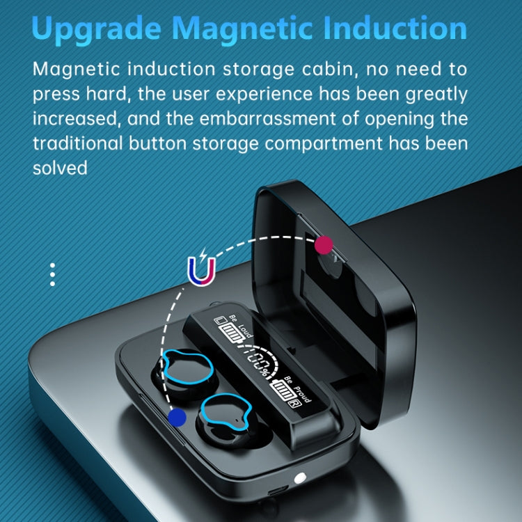 Auricular Bluetooth M9 5.1 TWS com Ecrã Digital Espelhado, Caixa de Carregamento e Lanterna, Suporte a Toque & Siri & Indicador de Bateria, M9 (Preto)