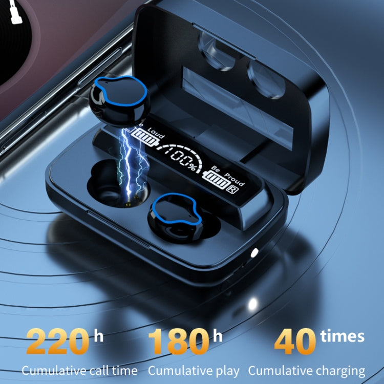 Auricular Bluetooth M9 5.1 TWS com Ecrã Digital Espelhado, Caixa de Carregamento e Lanterna, Suporte a Toque & Siri & Indicador de Bateria, M9 (Preto)
